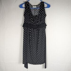 Chesley L Black White Polka Dot Sleeveless Dress Tie Waist Retro Style Knee